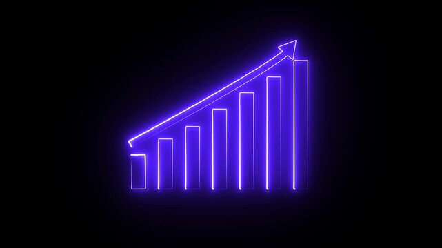 Digital business bar chart animation with steadily rising arrow and dotted trend line. Illustrating strong revenue growth . Abstract growth graph,