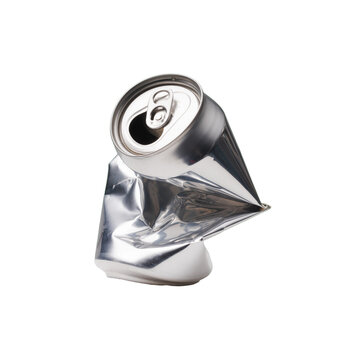 Open Crushed Silver Aluminum Drink Can Isolated on White