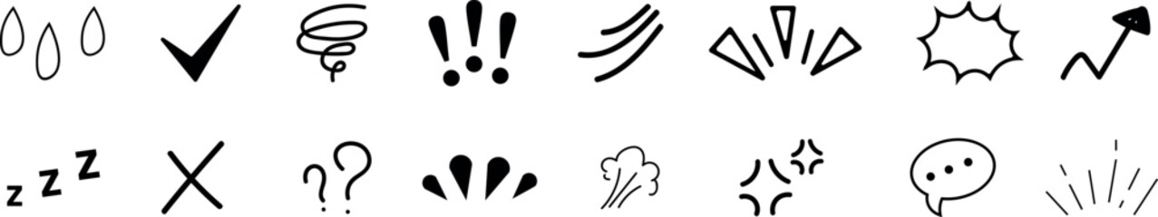 Fototapeta premium Set of hand drawn manga style expression symbols and comic effect icons