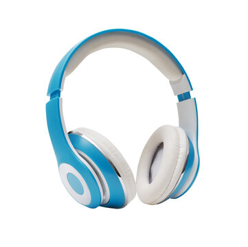 Modern Light Blue Over-Ear Headphones Isolated on White Background