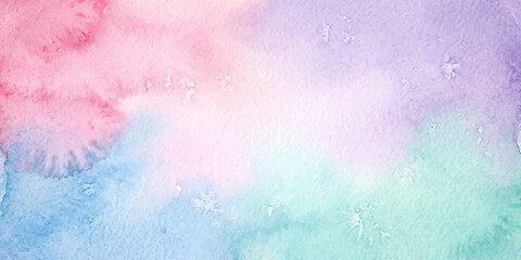 Obraz premium A soft and dreamy watercolor wash blends pastel hues of pink, purple, blue, and green, creating a gentle and ethereal background.