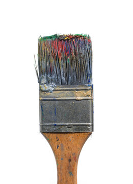 Used Flat Paint Brush Stained with Paint