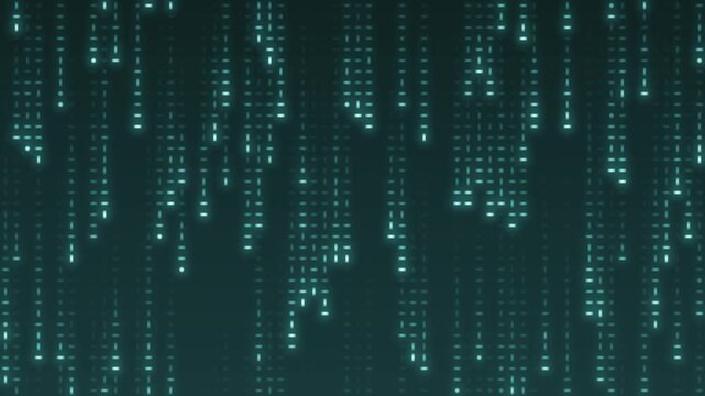 Falling digital code rain glowing streaks seamless loop in deep teal tones
