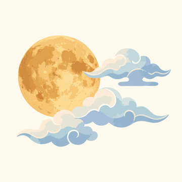 Golden full moon with blue clouds traditional Mid Autumn Festival symbol