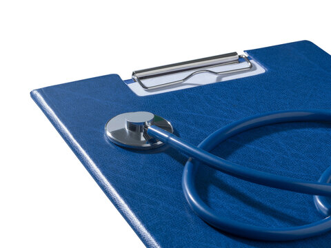 Blue Stethoscope on Medical Clipboard for Healthcare and Cardiology Concept