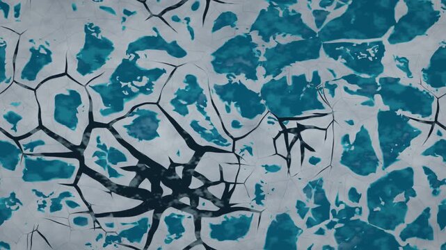 Aerial Arctic Sea Ice Melt Ponds Widening and Refreezing Between Drifting Floes, Seamless Loop in calm white tones