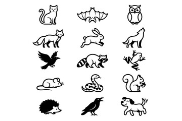 Obraz premium Collection of hand drawn animal sketches featuring various woodland creatures and pets in a simple line art style