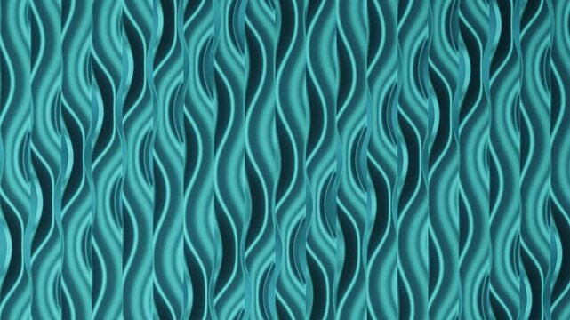 Twisting Aluminium Fin Wall With Helical Torsion Light Bands Seamless Loop in subtle teal tones