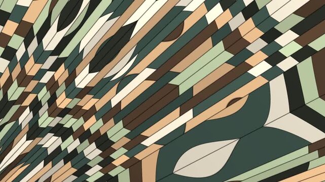Uneven Wedge Panels Breathing In Width Across A Flat Color Block Mosaic Geometric Background Seamless Loop in vibrant olive tones