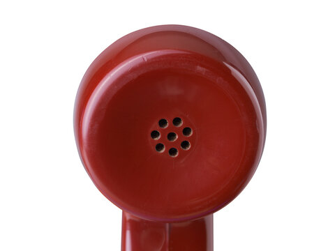 Isolated Red Retro Telephone Handset Earpiece Macro Shot