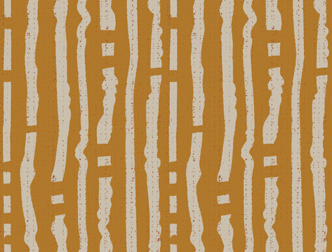 mustard yellow ochre cream vertical stripe seamless pattern.  dashed line uneven stroke block print hand drawn wabi sabi rustic minimal scandinavian aesthetic linocut art