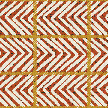 terracotta rust chevron grid mustard yellow embroidered stitch seamless pattern. herringbone line cream offwhite windowpane check block print tribal geometric rustic warm art style