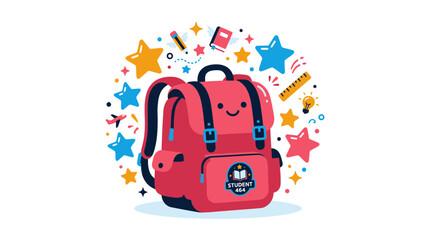 Fototapeta premium Cute Backpack with School Supplies and Stars