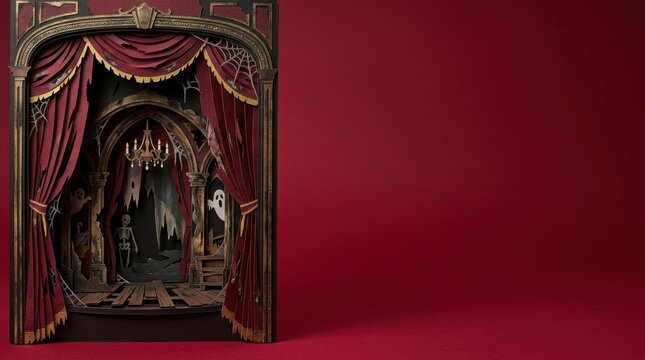 Halloween paper cut 3D render haunted house scene dark gothic style