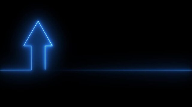 Blue Neon Upward Arrow Line Icon Isolated on Black Background