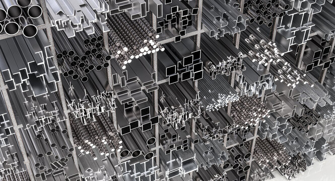 Metal profiles and structural steel beams 3d