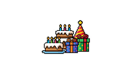 Fototapeta premium Colorful birthday cake and gifts.