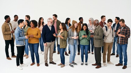 Obraz premium Diverse group of people standing together and interacting, isolated on white background