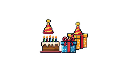 Fototapeta premium Colorful birthday cake and gifts.