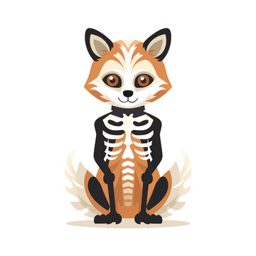Cute cartoon fox wearing a skeleton costume for Halloween, spooky and funny animal character vector illustration transparent background