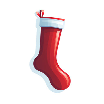 Traditional red and white Christmas stocking or holiday sock for gifts and treats, winter season and X-mas celebration vector illustration