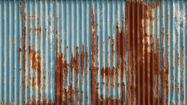 Rusty corrugated metal panel isolated on transparent background. Useful for grunge architectural textures or industrial background designs.