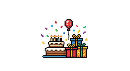 Fototapeta premium Colorful Birthday Cake With Gifts.