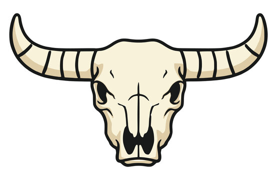 bull skull skeleton wild west horn culture flat color vector illustration template design