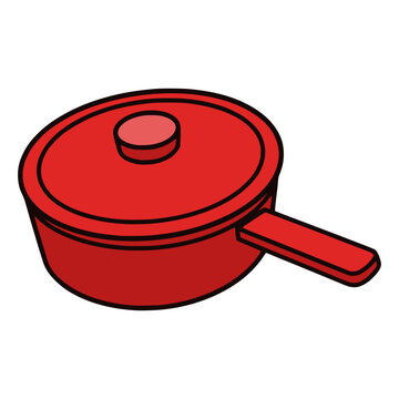 red saucepan cooking tool kitchenware culinary household utensil flat color vector illustration template design