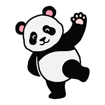 cartoon cute panda wave hand say hi wild animal flat color vector illustration template design