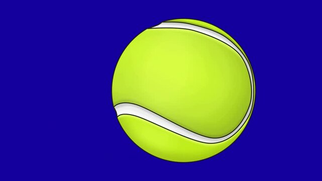 Green tennis ball cartoon animation on blue screen 