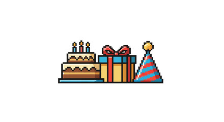 Fototapeta premium Colorful birthday celebration party icons.