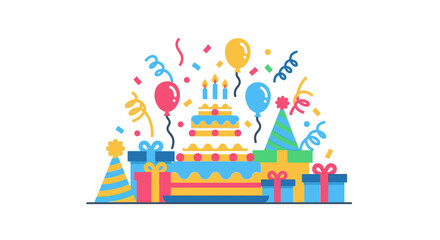 Fototapeta premium Colorful Birthday Cake with Gifts.
