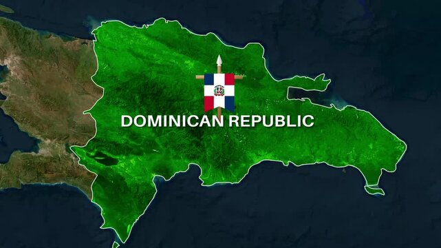 Dominican republic map motion animation with detailed geographic landscape video footage
