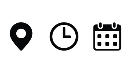 Simple icons representing location time and calendar useful for scheduling appointments planning events and tracking dates on a white background © Innovation Galary