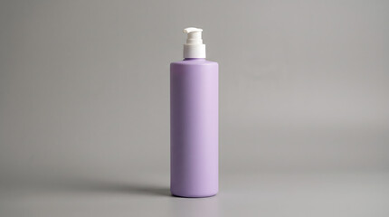 Purple cosmetic bottle with pump dispenser standing upright skincare product © ChaohM
