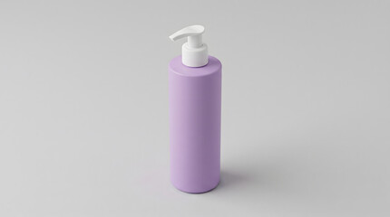 Purple cosmetic bottle with white pump dispenser standing upright purple bottle © ChaohM