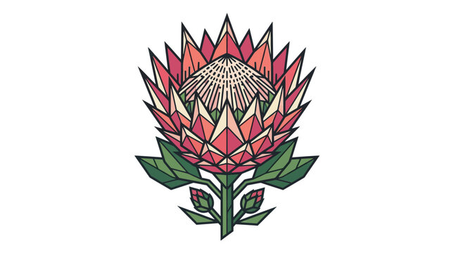 Geometric King Protea Flower Vector Illustration