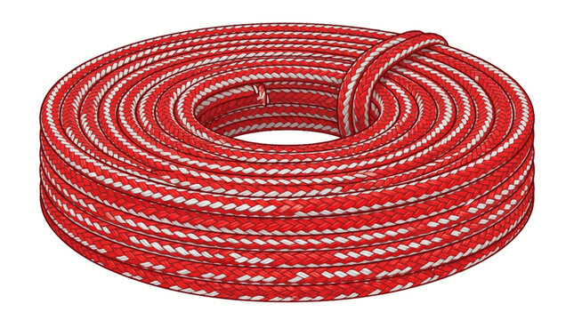 Coiled Red and White Climbing Rope Vector Illustration on White Background