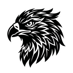 Fototapeta premium Eagle head profile showing sharp features and detailed feathers in a bold graphic design.
