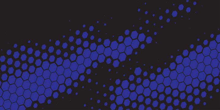 Dark blue and black halftone hexagon pattern background vector abstract diagonal mesh texture