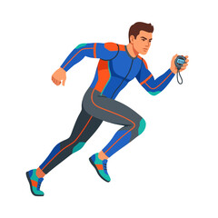 Fototapeta premium Dynamic Male Athlete Sprinting With Stopwatch In Action Lifestyle Illustration