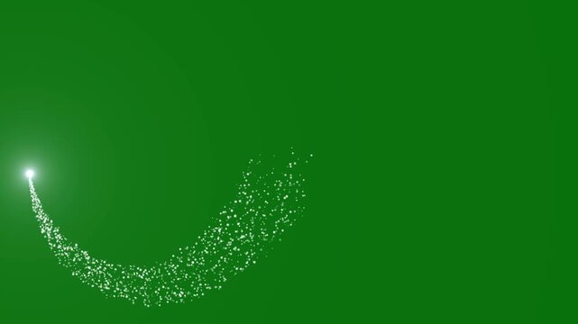 Sparkling stars light animation and particles with Luxury white glitter sparkle animation, magic trail sparkling glitter star dust, sparkle line burst on green screen. 4k overlay