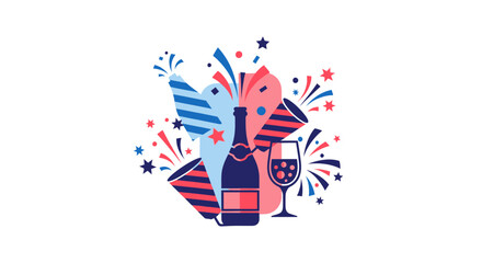 Obraz premium Colorful wine bottle and glass icon.