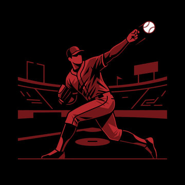 Dynamic Baseball Pitcher Action Shot Stadium Silhouette