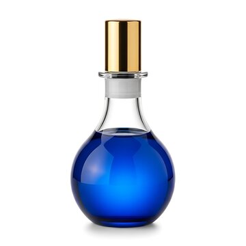 Blue glass perfume bottle with gold cap