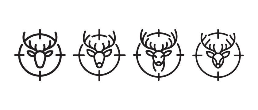 Deer Target Icon Set with Antlered Buck and Crosshair Designs.