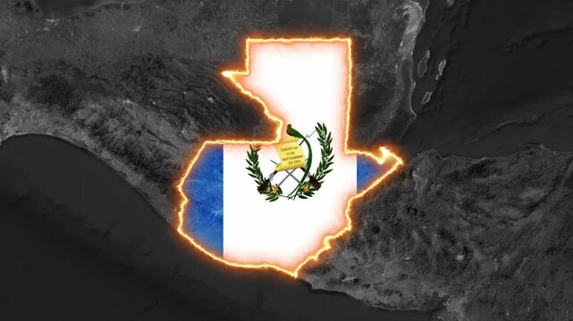Glowing fire border surrounding Guatemala map flag motion video animation