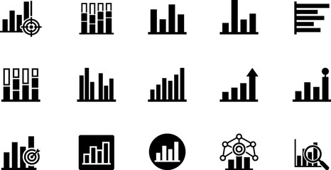 Fototapeta premium Set of black and white bar chart icons for business data and financial analysis