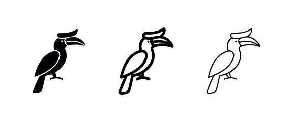 Naklejka premium Hornbill Bird Tropical Wildlife Icon Set